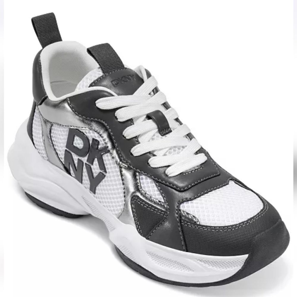 DKNY Women's Deyoung Chunky Sneakers White And Gray Size 9